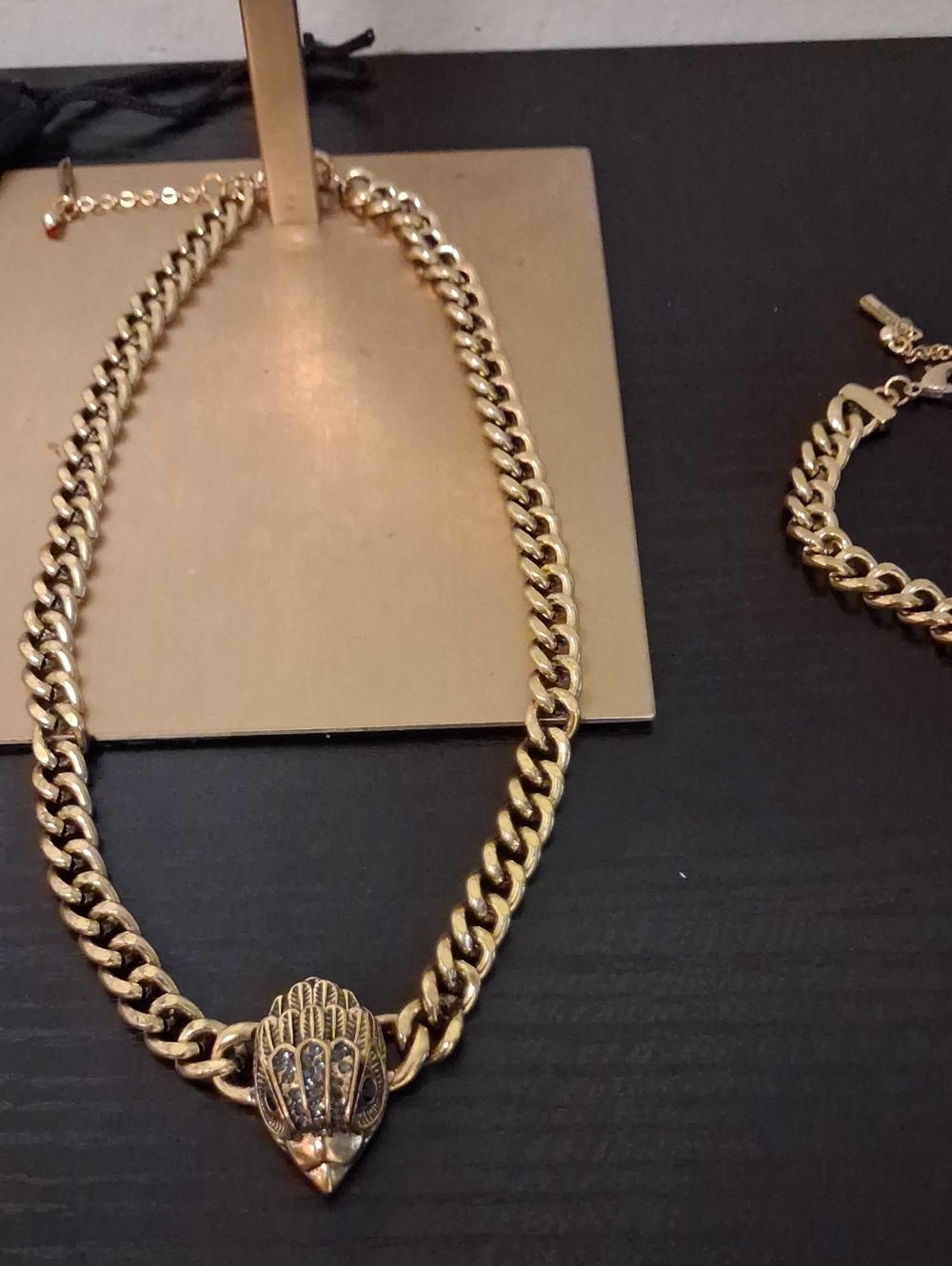 Kurt Geiger Gold-Tone Chain Necklace and Bracelet Set with Sculpted Pendant - Picture 2 of 12